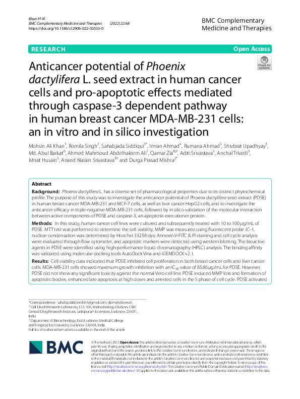 (PDF) Anticancer potential of Phoenix dactylifera L. seed extract in ...