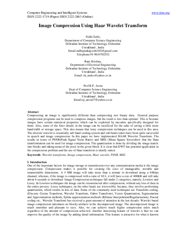 (PDF) Image Compression Using Haar Wavelet Transform