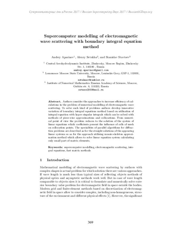 (PDF) Supercomputer Modelling of Electromagnetic Wave Scattering with ...