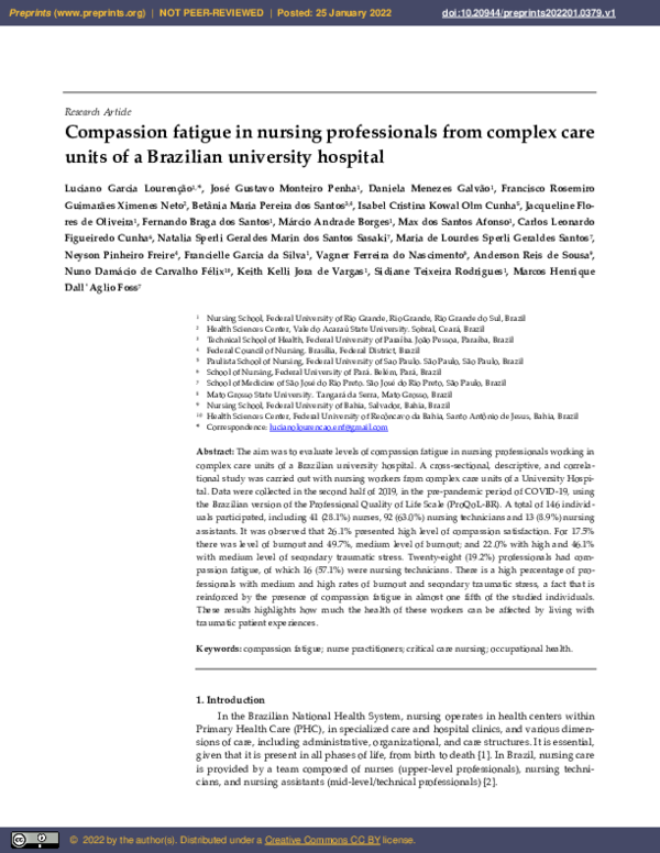 (PDF) Compassion Fatigue in Nursing Professionals from Complex Care ...