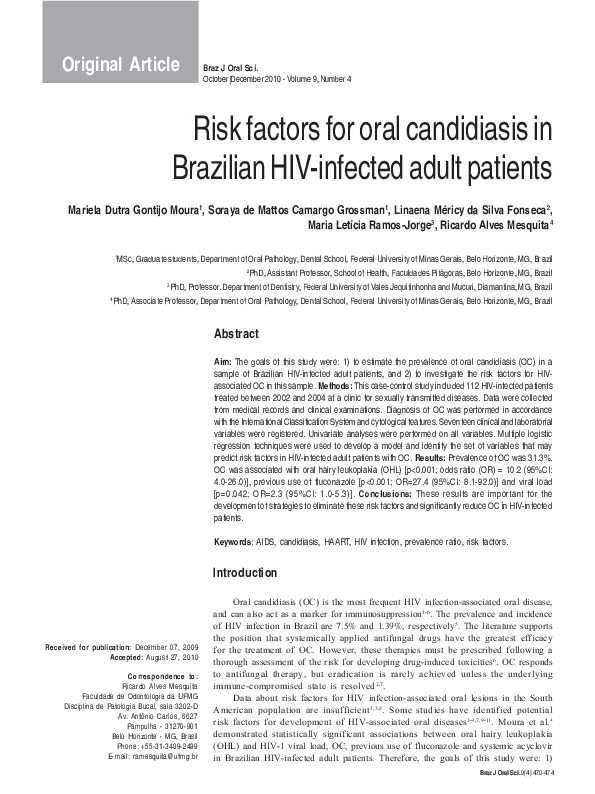 (PDF) Risk factors for oral candidiasis in Brazilian HIV-infected adult ...