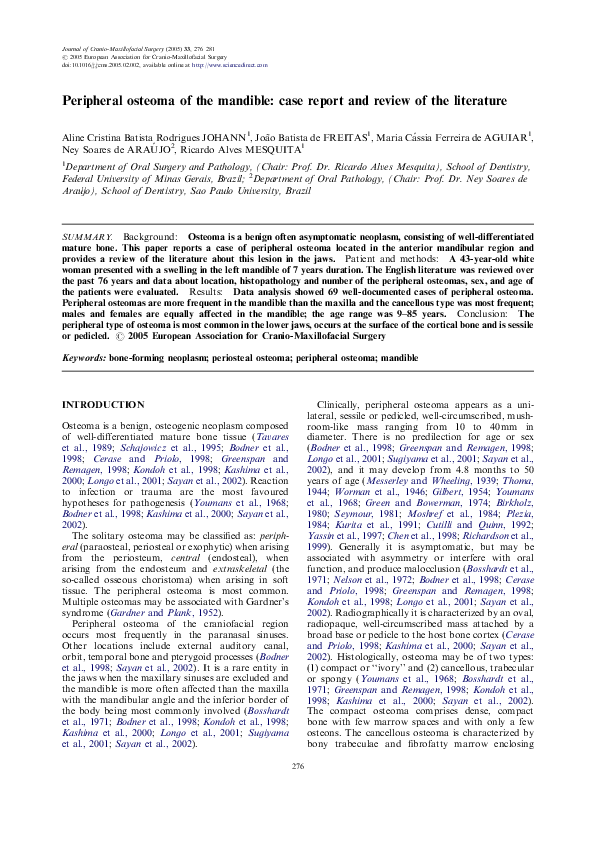 (PDF) Peripheral osteoma of the mandible: case report and review of the ...