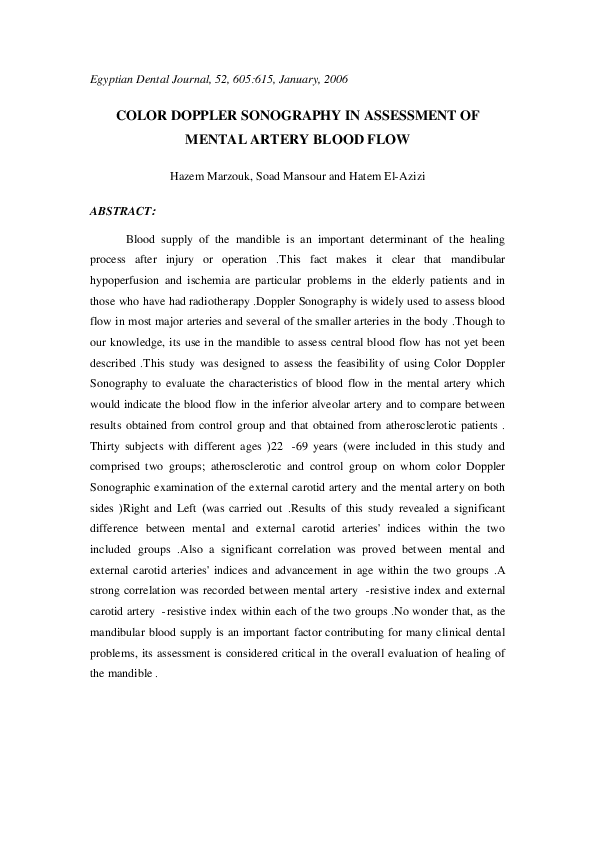 (PDF) Color Doppler Sonography in Assessment of Mental Artery Blood Flow