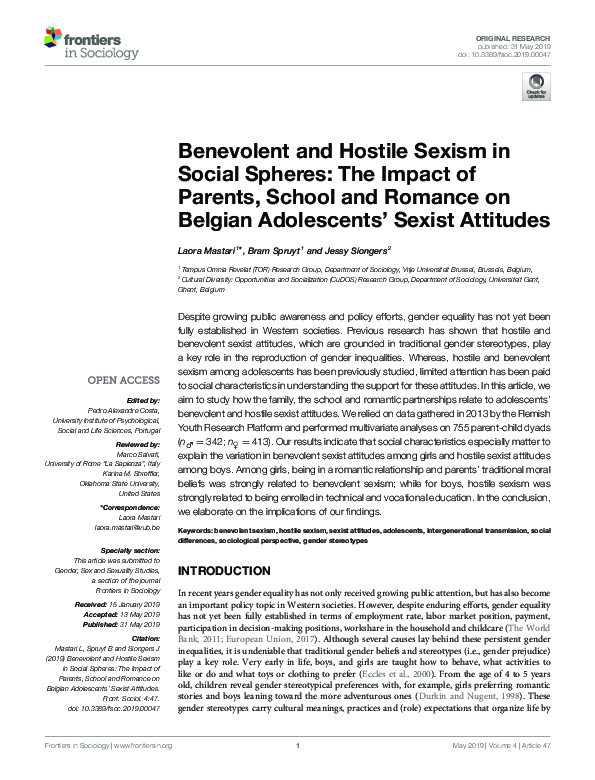 (PDF) Benevolent and Hostile Sexism in Social Spheres: The Impact of ...