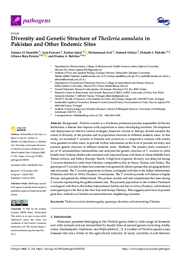 (PDF) Diversity and Genetic Structure of Theileria annulata in Pakistan ...