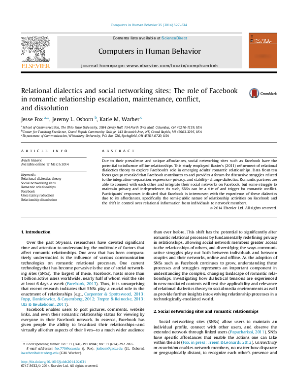 (PDF) Relational dialectics and social networking sites: The role of ...