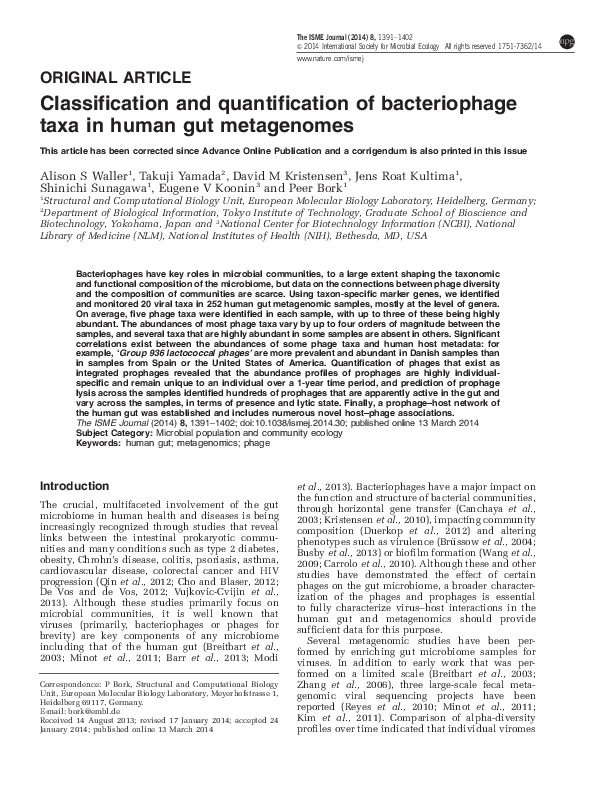 (PDF) Classification and quantification of bacteriophage taxa in human ...