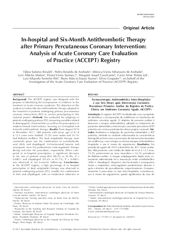 (PDF) In-hospital and Six-Month Antithrombotic Therapy after Primary ...