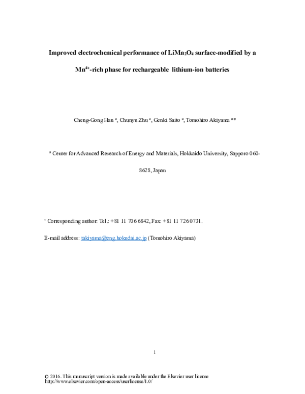 (PDF) Improved electrochemical performance of LiMn2O4 surface-modified ...
