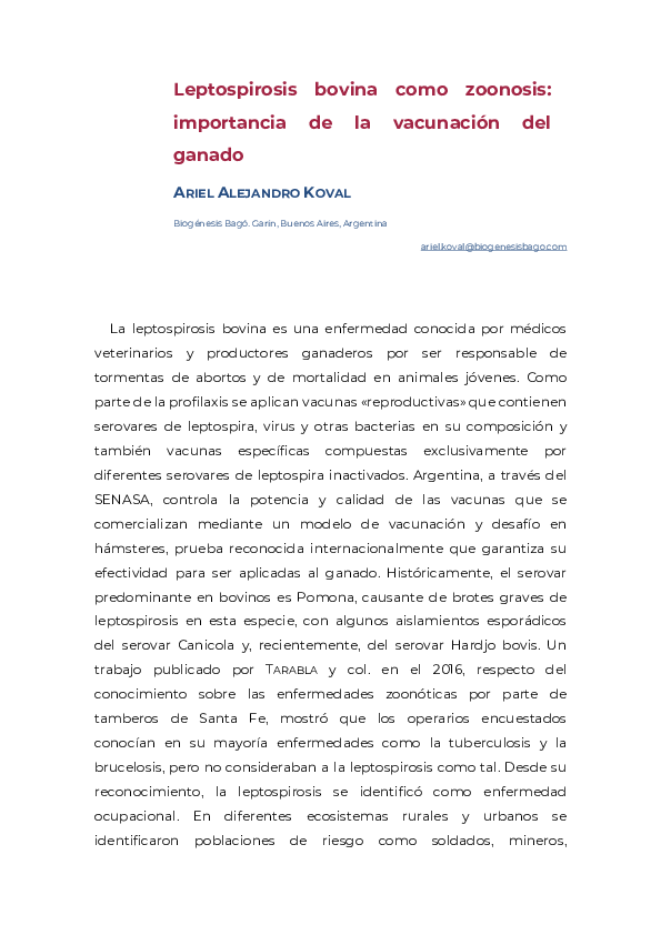 (PDF) Leptospirosis bovina como zoonosis importancia de la vacunación