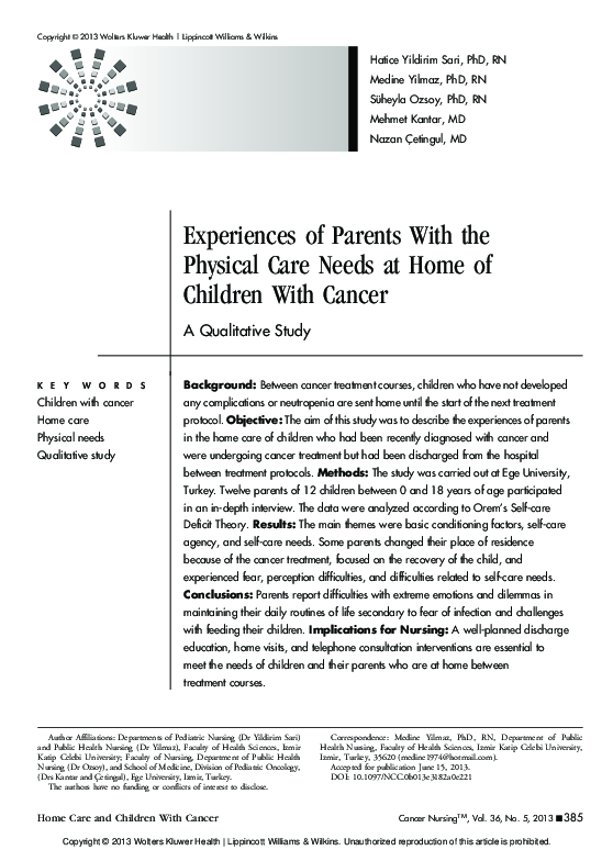 (PDF) Experiences of Parents With the Physical Care Needs at Home of ...