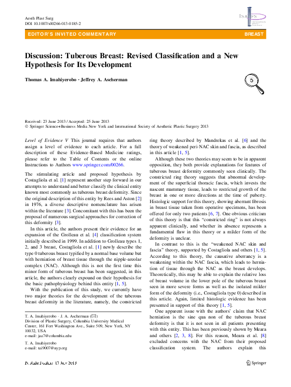 (PDF) Discussion: Tuberous Breast: Revised Classification and a New ...