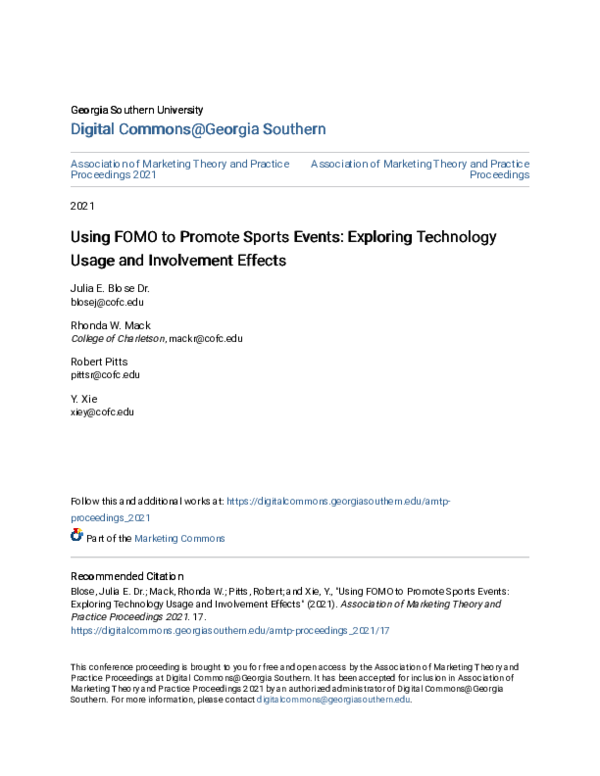 Group1 Fomo Pptx Reference: Pdf Using Fomo To Promote Sports Events Exploring Technology Usage