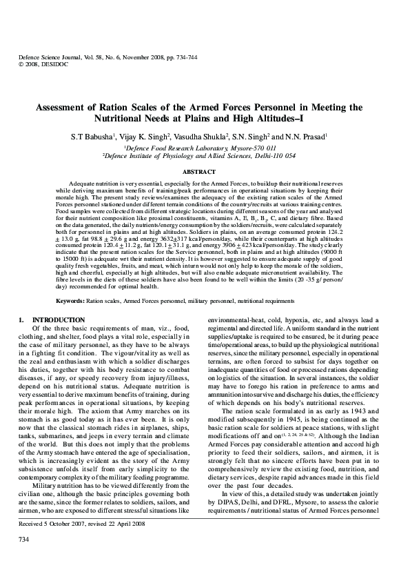 (PDF) Assessment of Ration Scales of the Armed Forces Personnel in ...