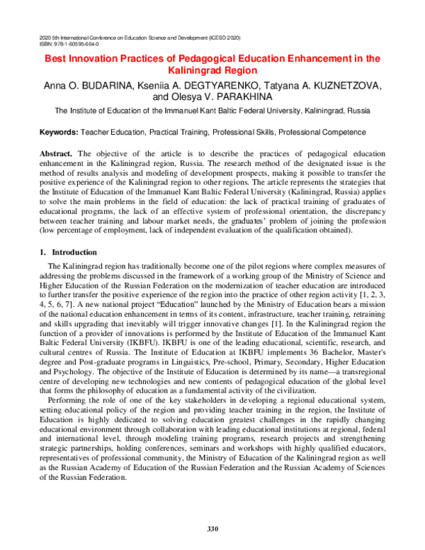 (PDF) Best Innovation Practices of Pedagogical Education Enhancement in ...
