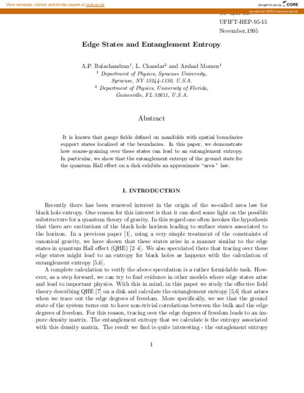 (PDF) Edge states and entaglement entropy