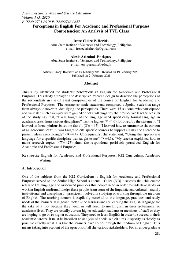 (PDF) Perceptions in English For Academic and Professional Purposes ...