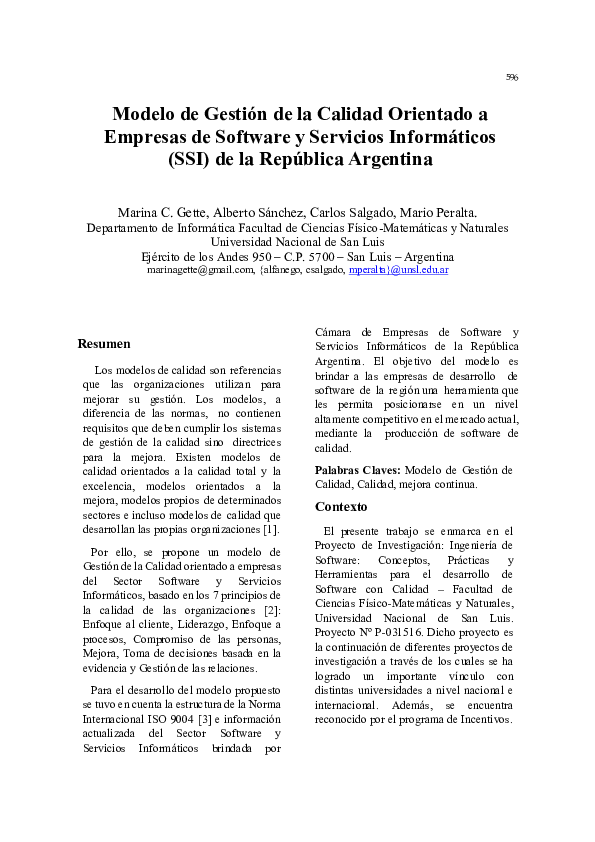 (PDF) Modelo de gestión de la calidad orientado a empresas de software ...