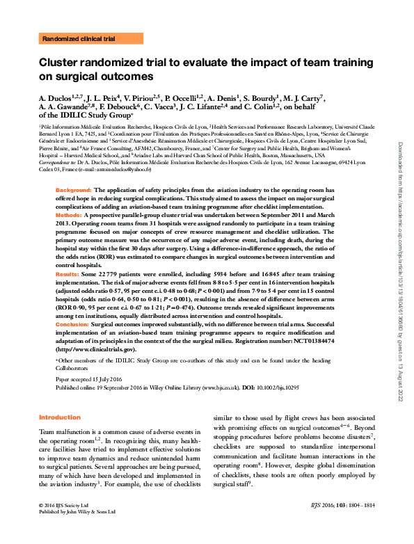 (PDF) Cluster randomized trial to evaluate the impact of team training ...
