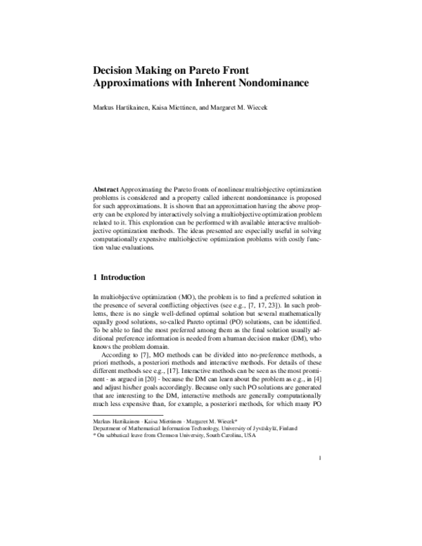 (PDF) Decision Making on Pareto Front Approximations with Inherent ...