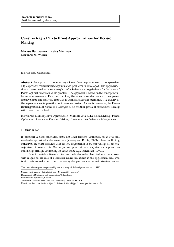 (PDF) Constructing a Pareto front approximation for decision making