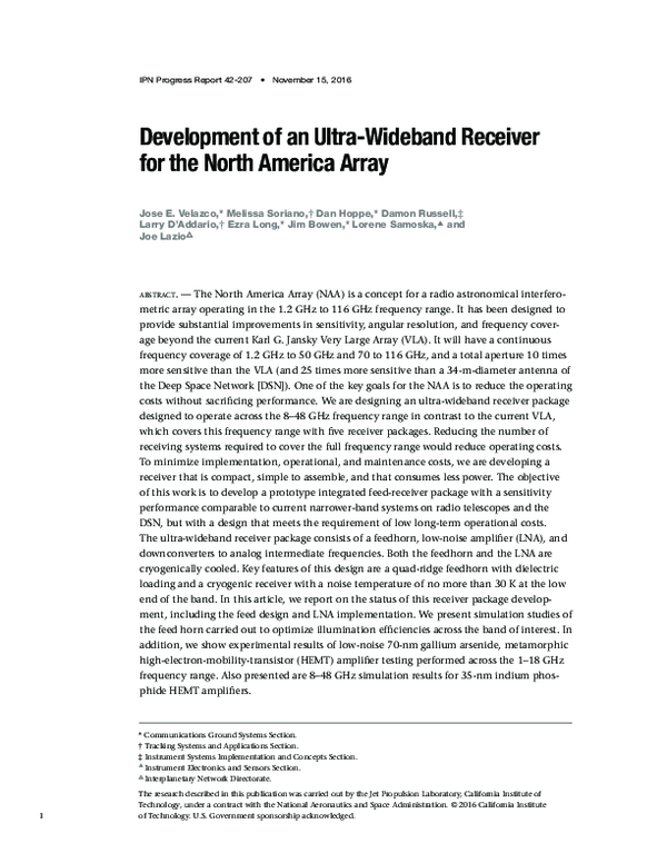 (PDF) Development of an ultra-wide band receiver for the North America ...