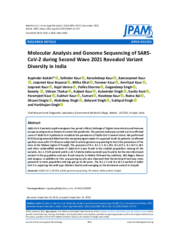 Pdf Molecular Analysis And Genome Sequencing Of Sars Cov 2 During