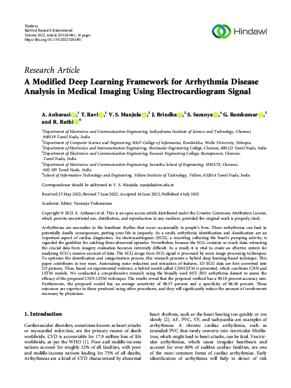 (PDF) A Modified Deep Learning Framework for Arrhythmia Disease ...