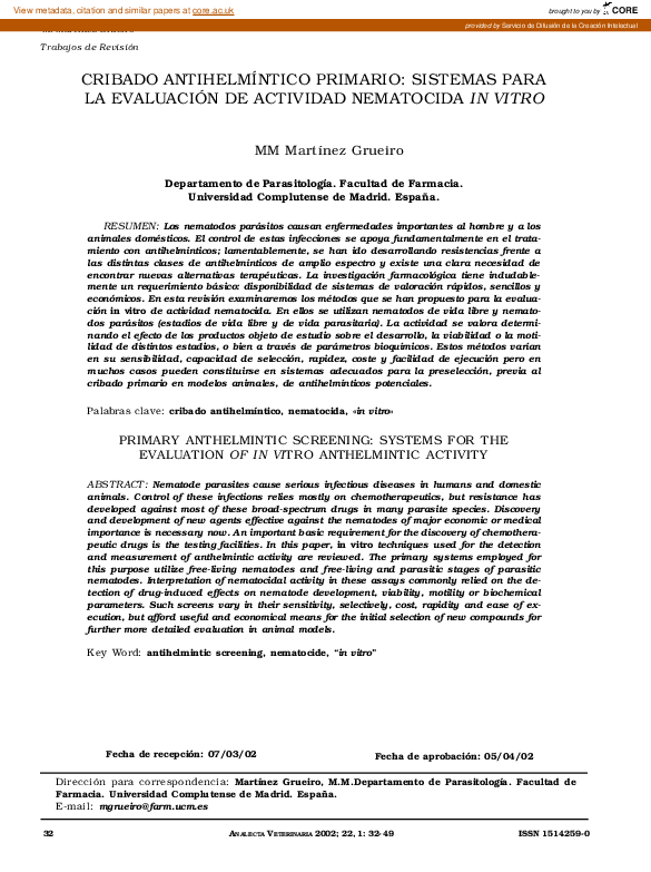 (PDF) Primary anthelmintic screening: systems for the evaluation of in ...