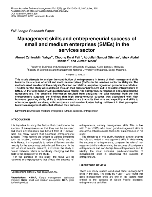 (PDF) Management skills and entrepreneurial success of small and medium ...