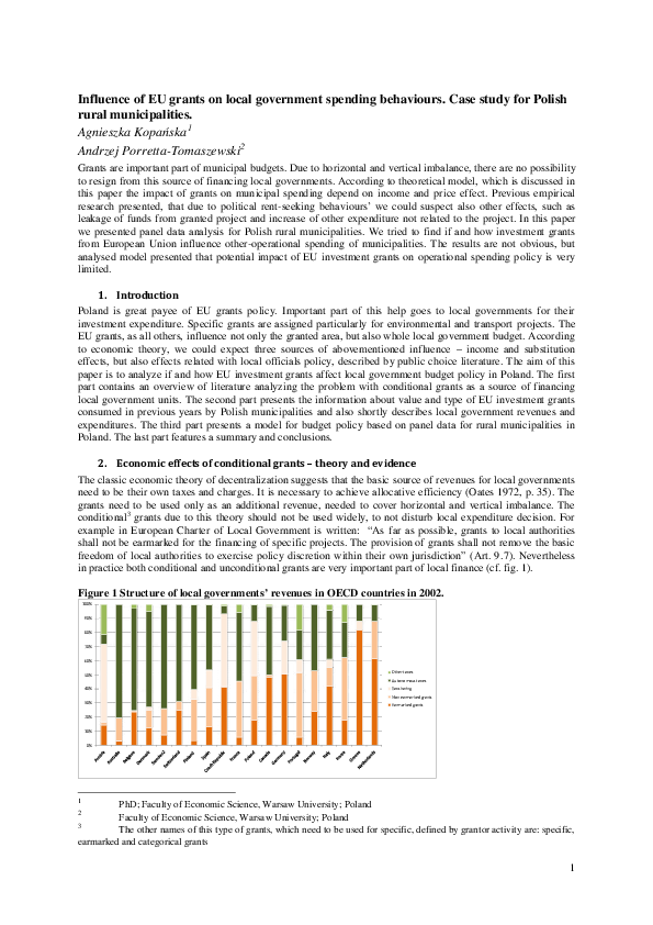(PDF) Influence of EU grants on local government spending behaviours ...