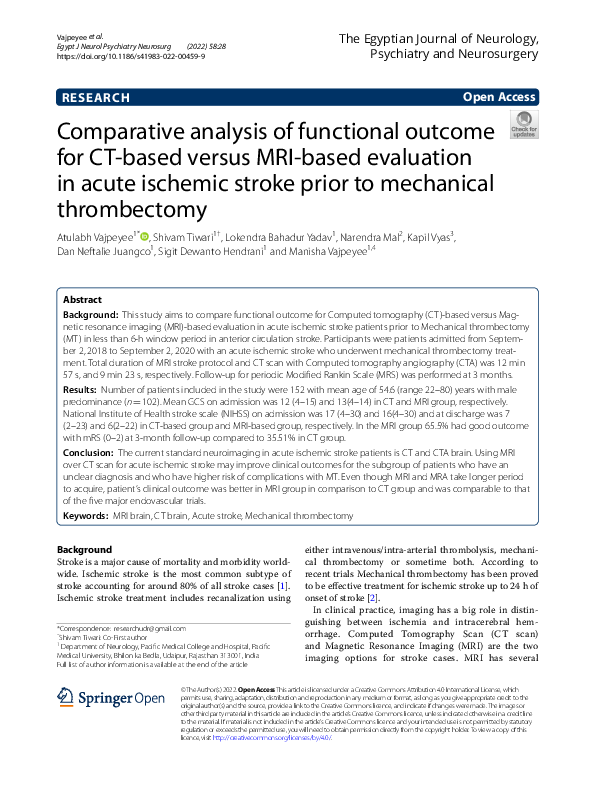 (PDF) Comparative analysis of functional outcome for CT-based versus ...