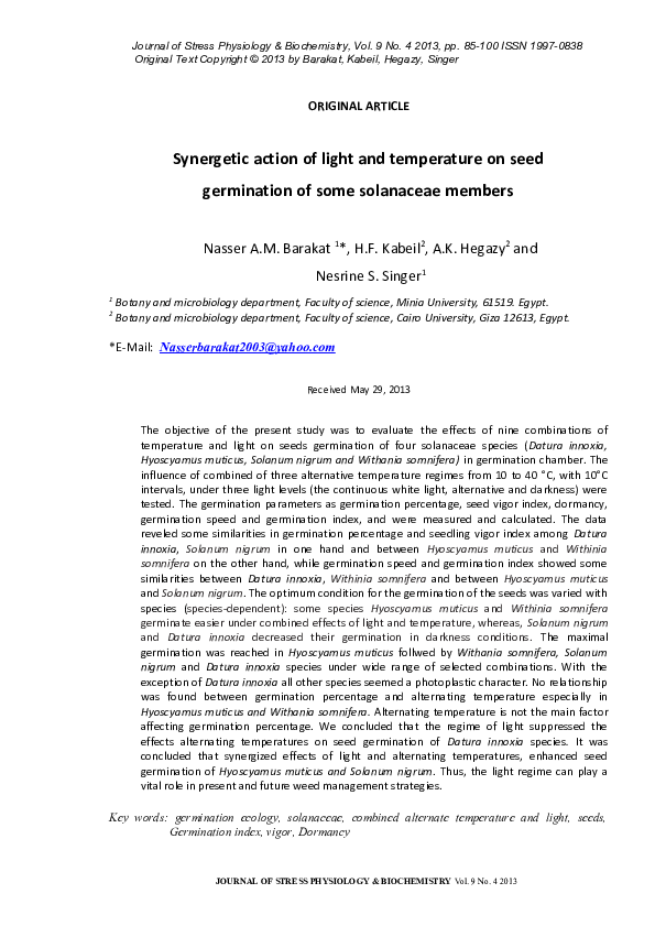 (PDF) Synergetic action of light and temperature on seed germination of ...