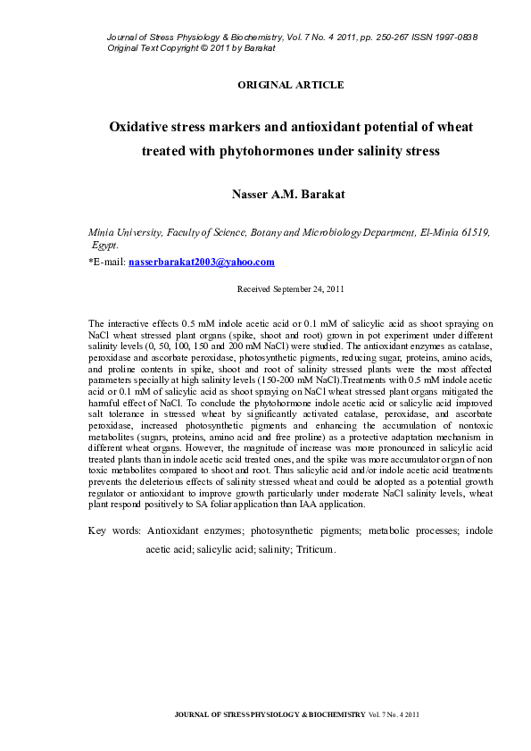 (PDF) Oxidative stress markers and antioxidant potential of wheat ...