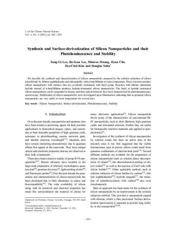 (PDF) Synthesis and Surface-derivatization of Silicon Nanoparticles and ...