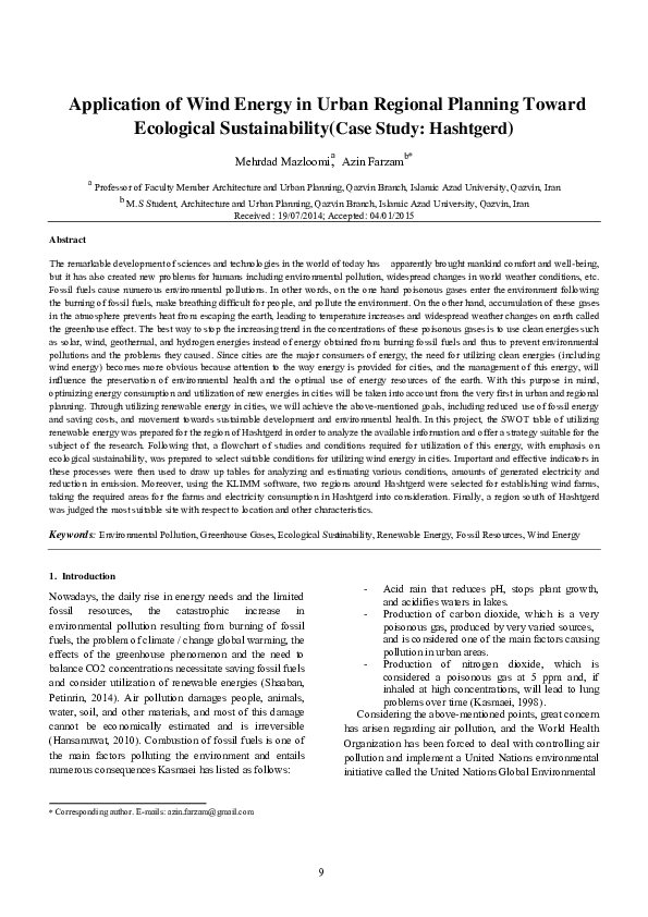 (PDF) Application of Wind Energy in Urban Regional Planning Toward ...