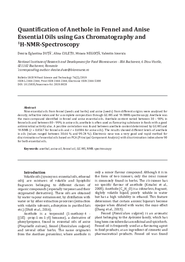 (PDF) Quantification of Anethole in Fennel and Anise Essential Oils ...