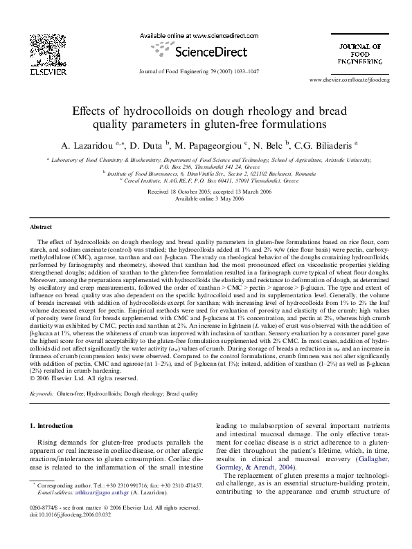 (PDF) Effects of hydrocolloids on dough rheology and bread quality ...