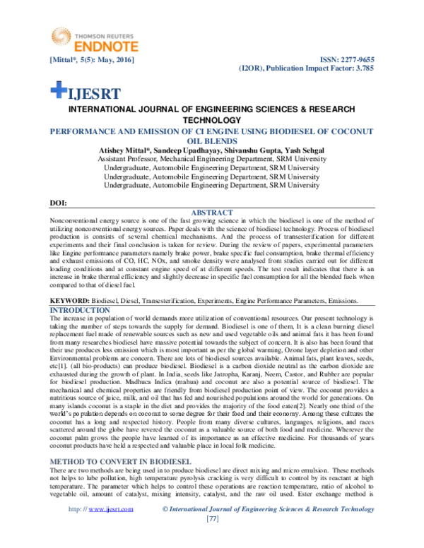 (PDF) Technology Performance and Emission of CI Engine Using Biodiesel ...