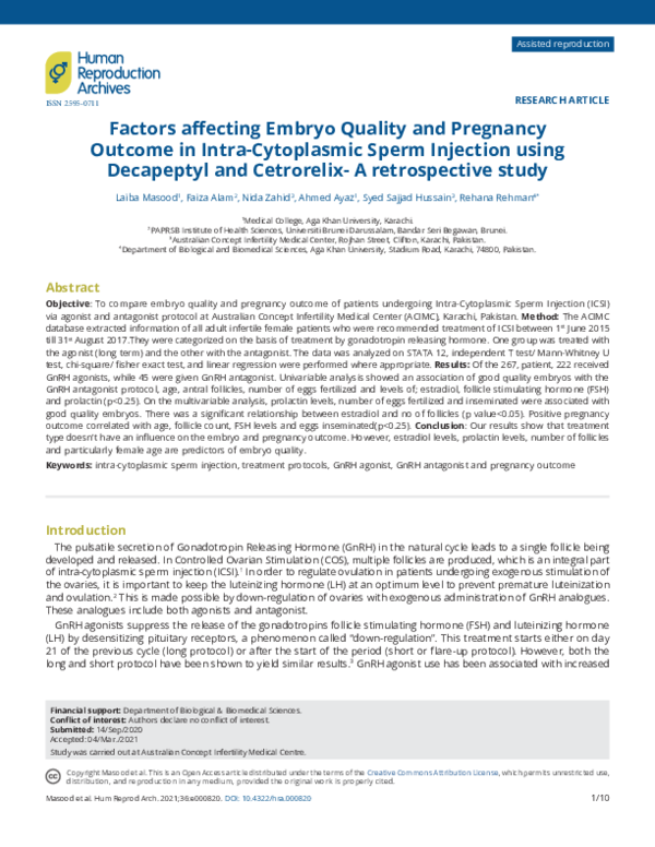 (PDF) Factors affecting Embryo Quality and Pregnancy Outcome in Intra ...
