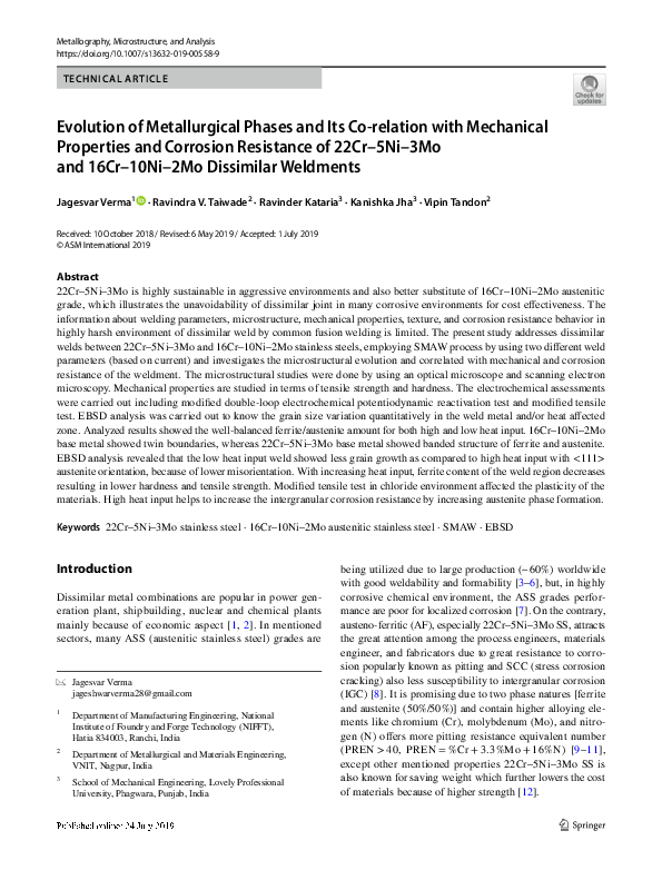 (PDF) Evolution of Metallurgical Phases and Its Co-relation with ...