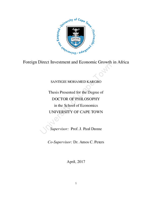 (PDF) Foreign direct investment and economic growth in Africa