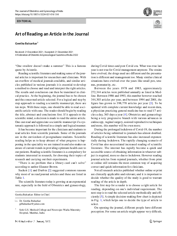(PDF) Art of Reading an Article in the Journal