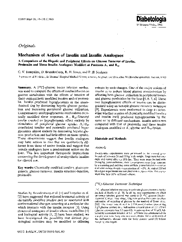 (PDF) Mechanism of action of insulin and insulin analogues