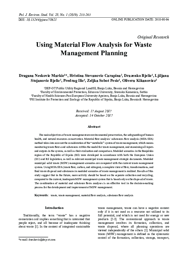 (PDF) Using Material Flow Analysis for Waste Management Planning Dragana Nešković Markić
