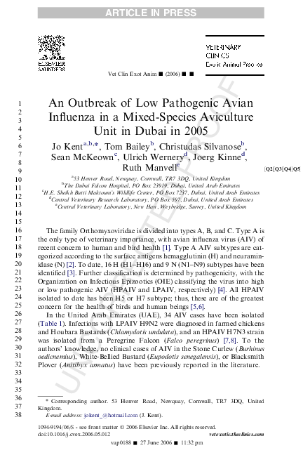 (PDF) An Outbreak of Low Pathogenic Avian Influenza in a Mixed-Species ...