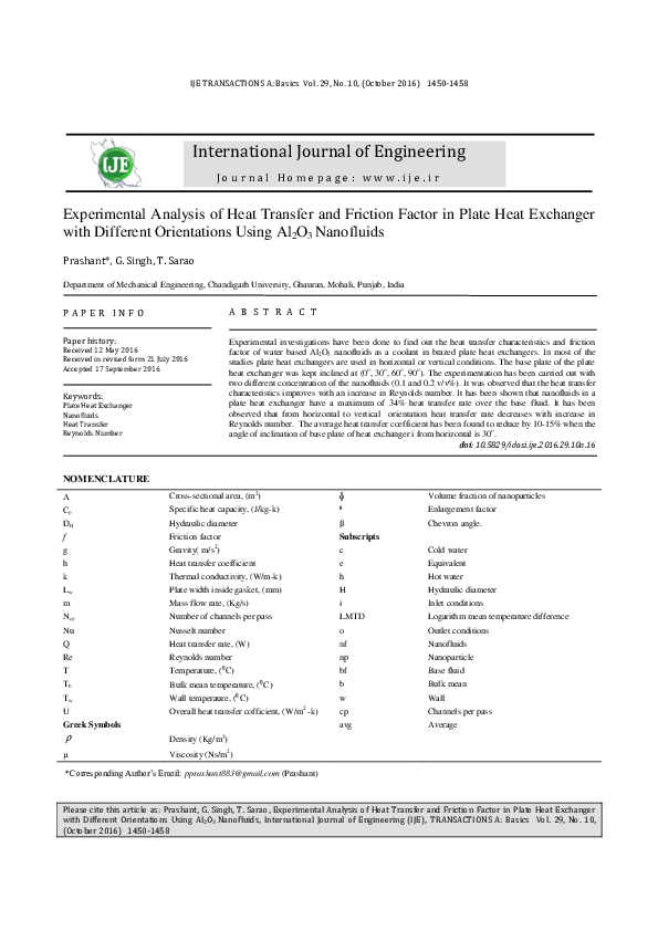 (PDF) Experimental Analysis of Heat Transfer and Friction Factor in ...