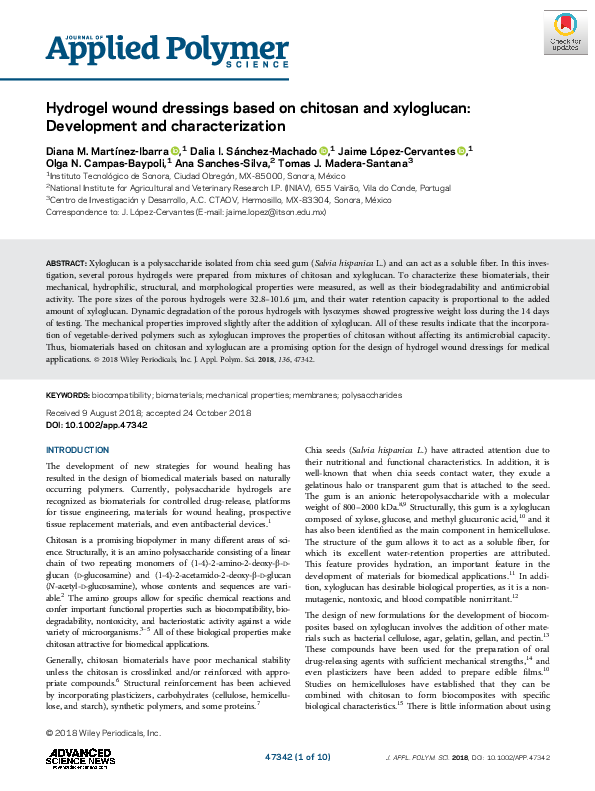 (PDF) Hydrogel wound dressings based on chitosan and xyloglucan ...