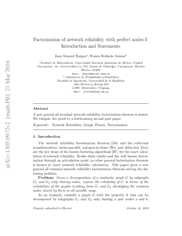 (PDF) Factorization of network reliability with perfect nodes I ...