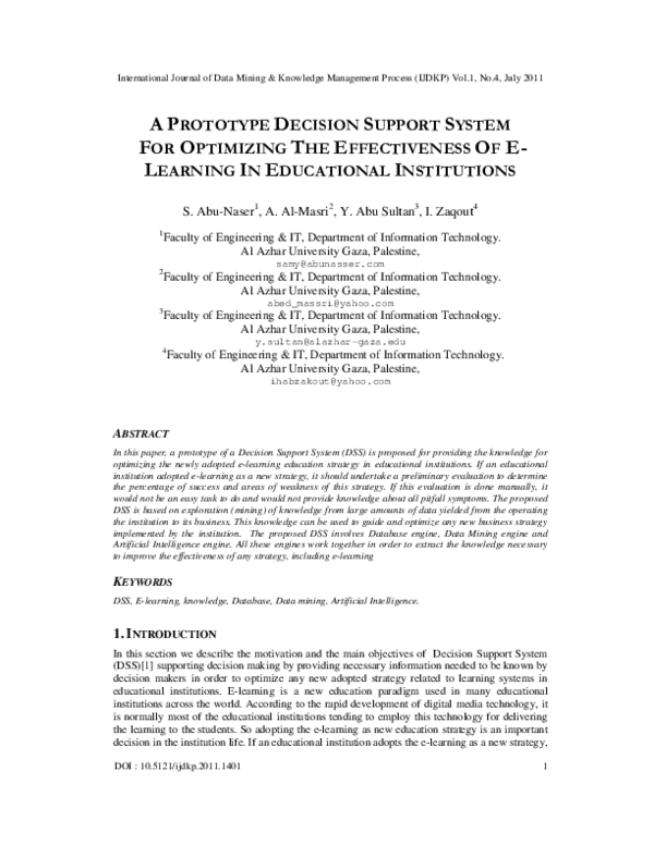 (PDF) Optimizing E-Learning with a Decision Support System